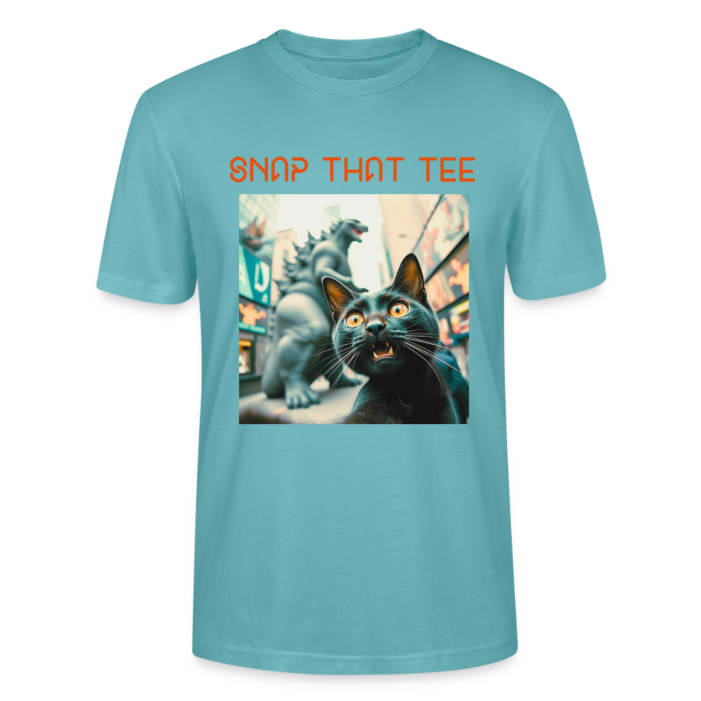 Godzilla & Meow - T-shirt bio Unisexe - snap that tee - turquoise pastel