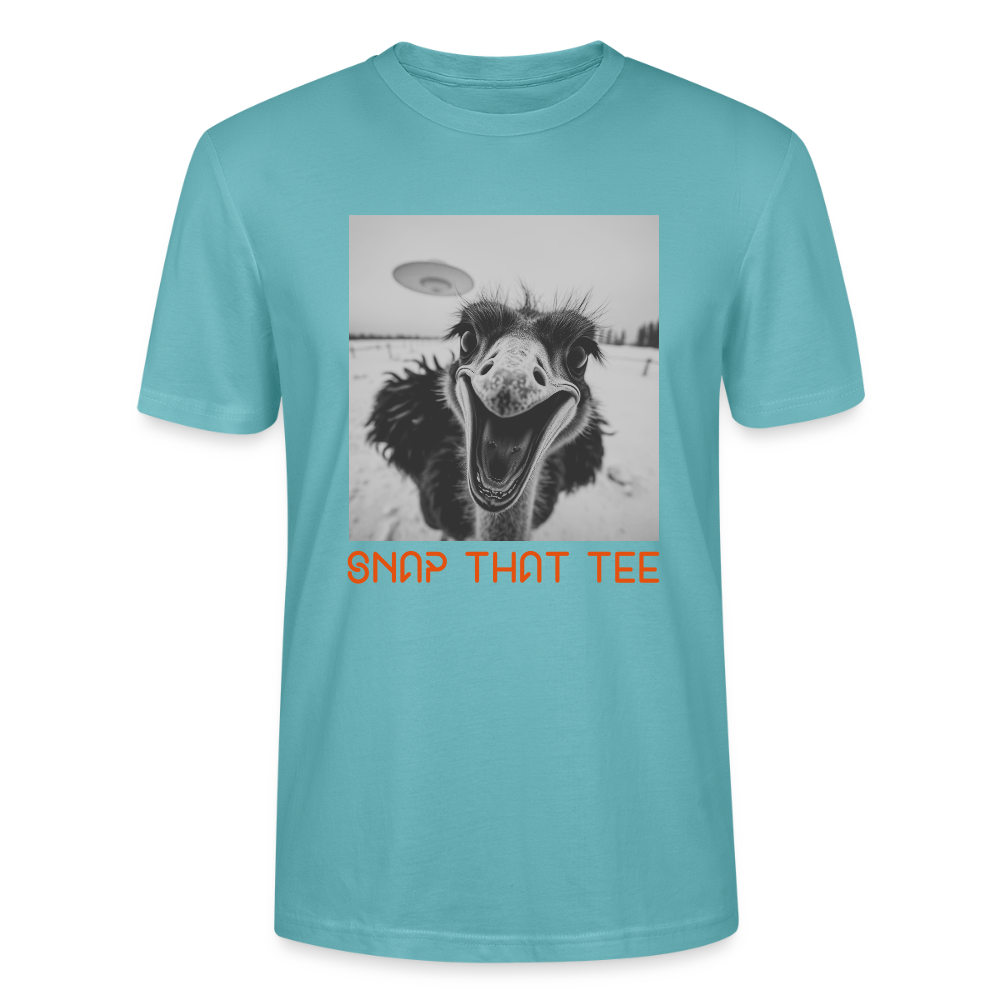 Ostrich Abduction Black & White variation - T-shirt bio Unisexe - Snap that tee - turquoise pastel