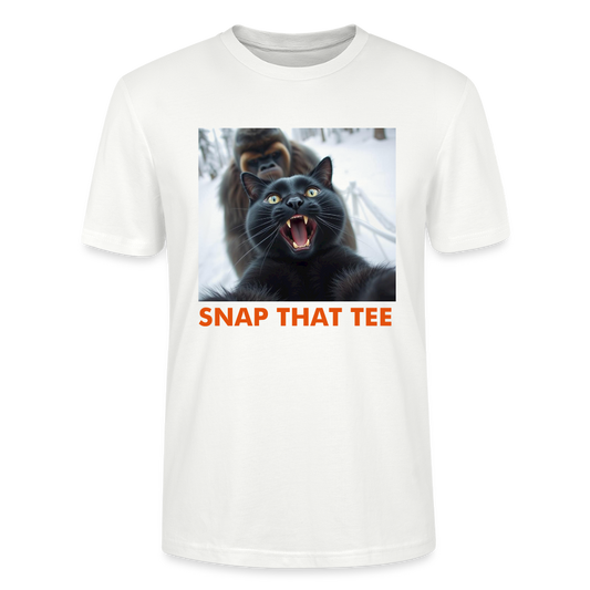 He’s Right Behind Me – Funny Cat Bigfoot Selfie Shirt - blanc