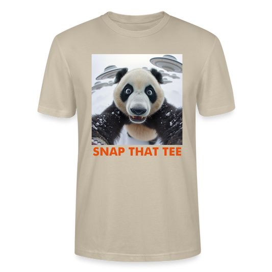 Panda Panic Protocol T-Shirt – Funny UFO Panda Selfie Shirt– Snap That Tee - beige