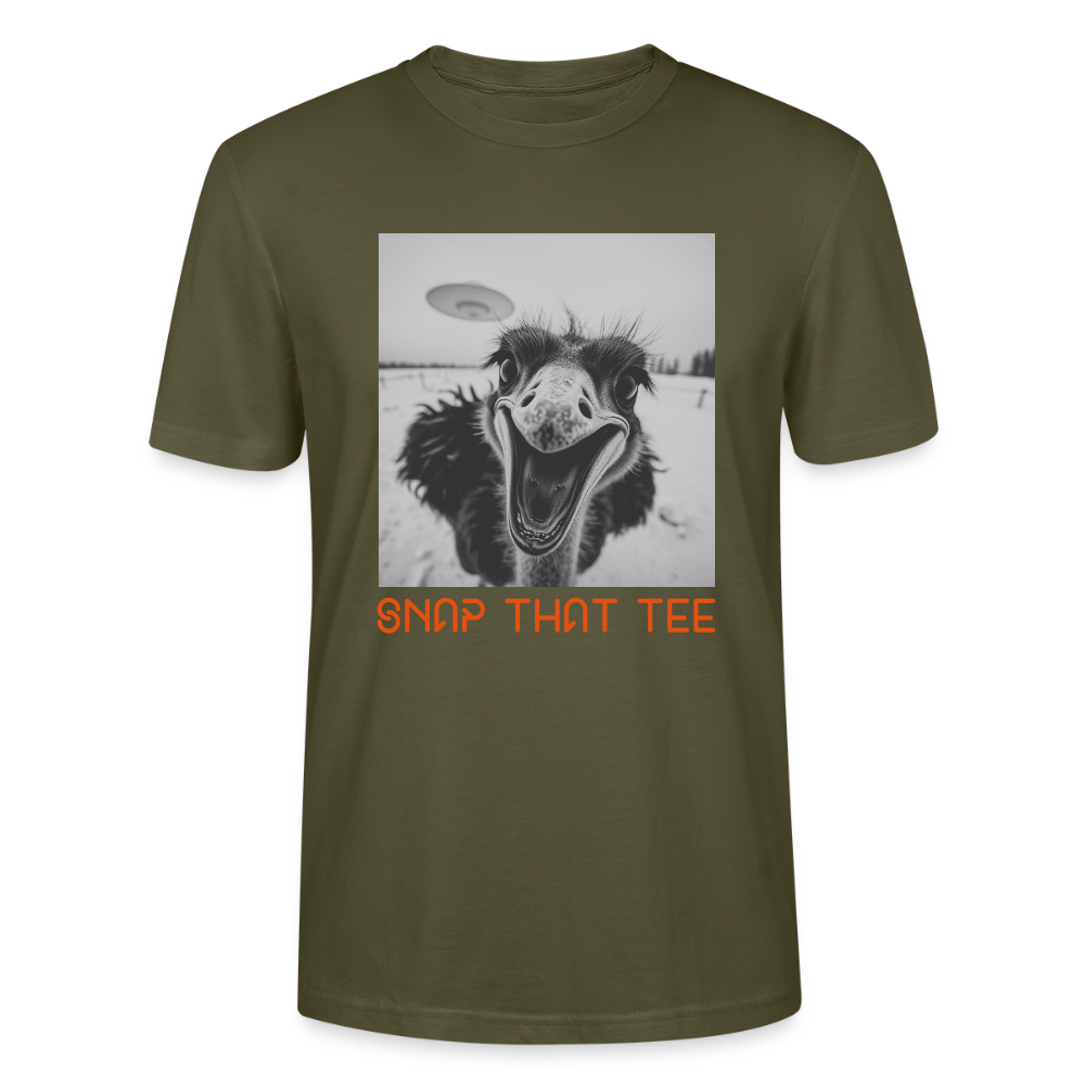 Ostrich Abduction Black & White variation - T-shirt bio Unisexe - Snap that tee - kaki