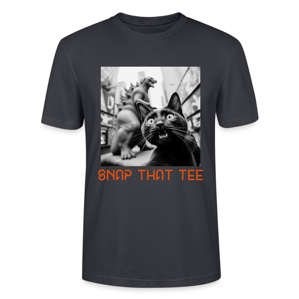 Godzilla & Meow White & Black - T-shirt bio  Unisexe - Snap that tee - bleu gris foncé