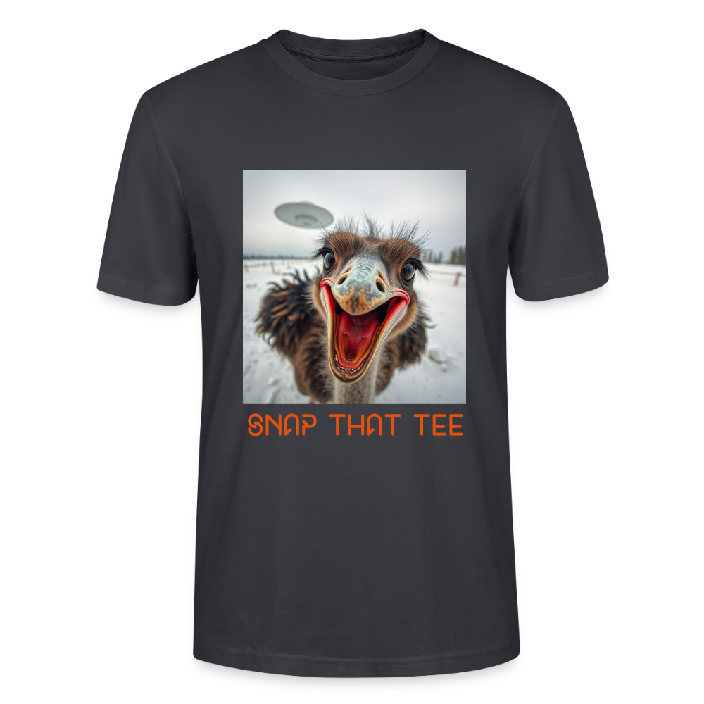 Ostrich Abduction - T-shirt bio Unisexe - Snap that tee - bleu gris foncé