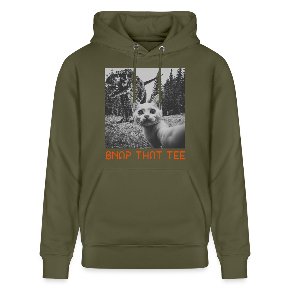 Pawassic Park- Sweat à capuche bio Unisexe -Snap that tee - vert kaki
