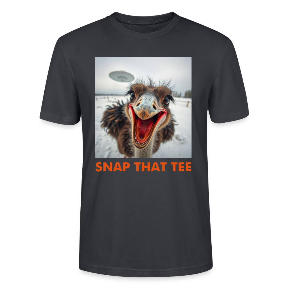 Ostrich Abduction - T-shirt bio Unisexe - Snap that tee - bleu gris foncé