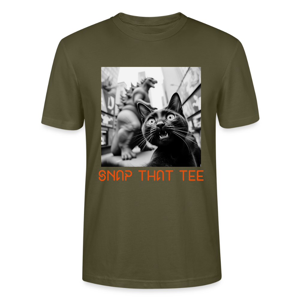 Godzilla & Meow White & Black - T-shirt bio  Unisexe - Snap that tee - kaki