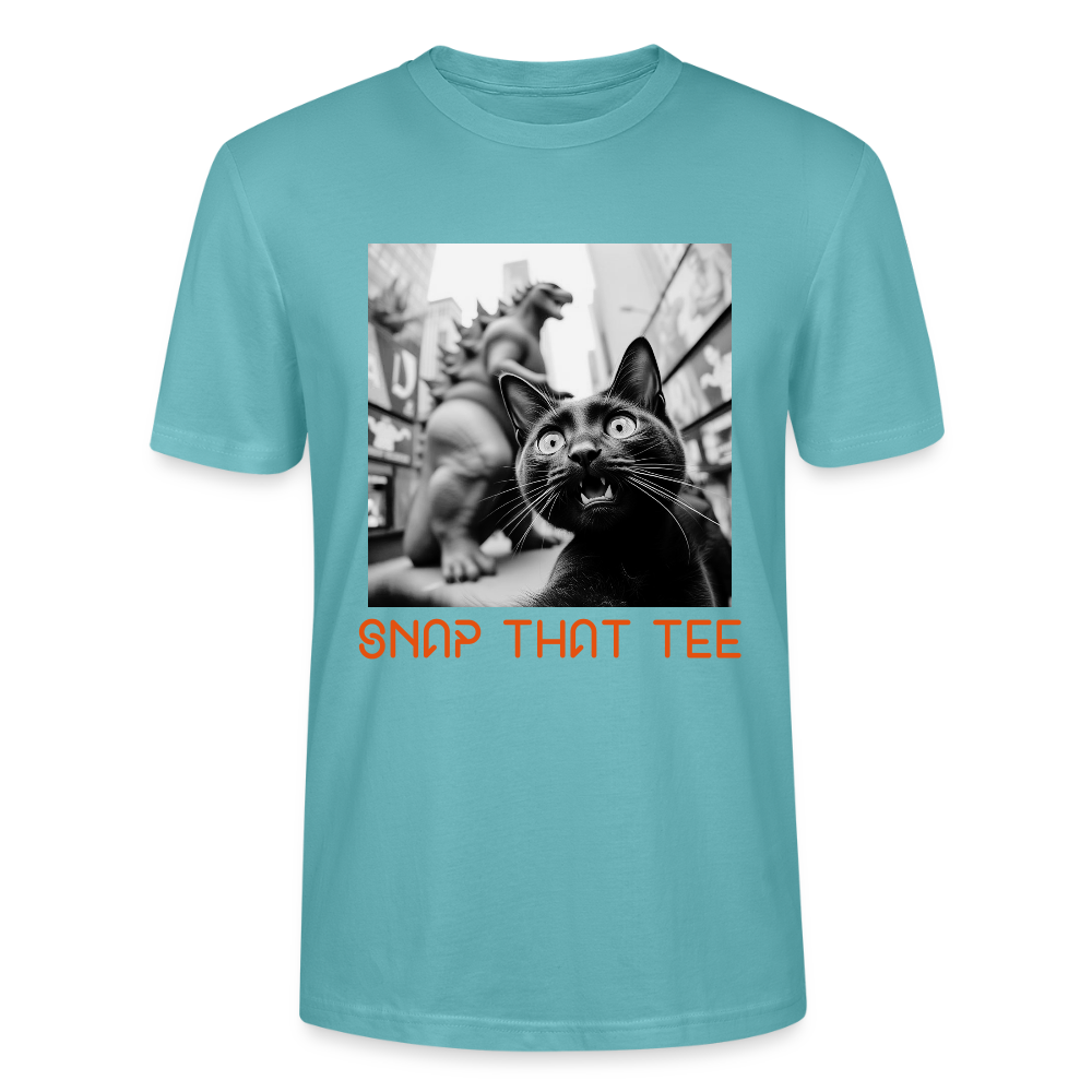 Godzilla & Meow White & Black - T-shirt bio  Unisexe - Snap that tee - turquoise pastel
