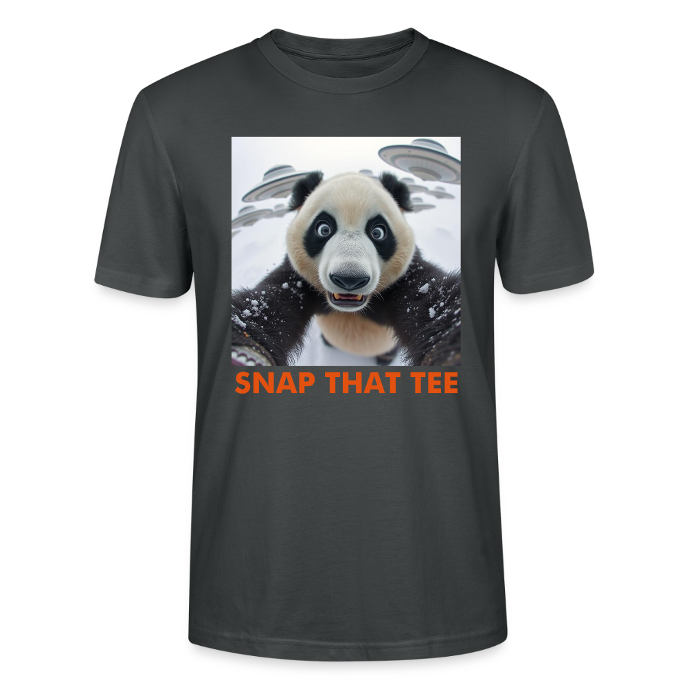 Panda Panic Protocol T-Shirt – Funny UFO Panda Selfie Shirt– Snap That Tee - charbon