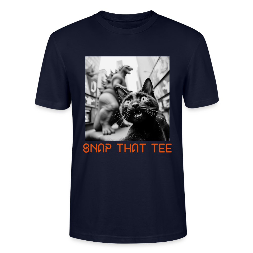 Godzilla & Meow White & Black - T-shirt bio  Unisexe - Snap that tee - marine