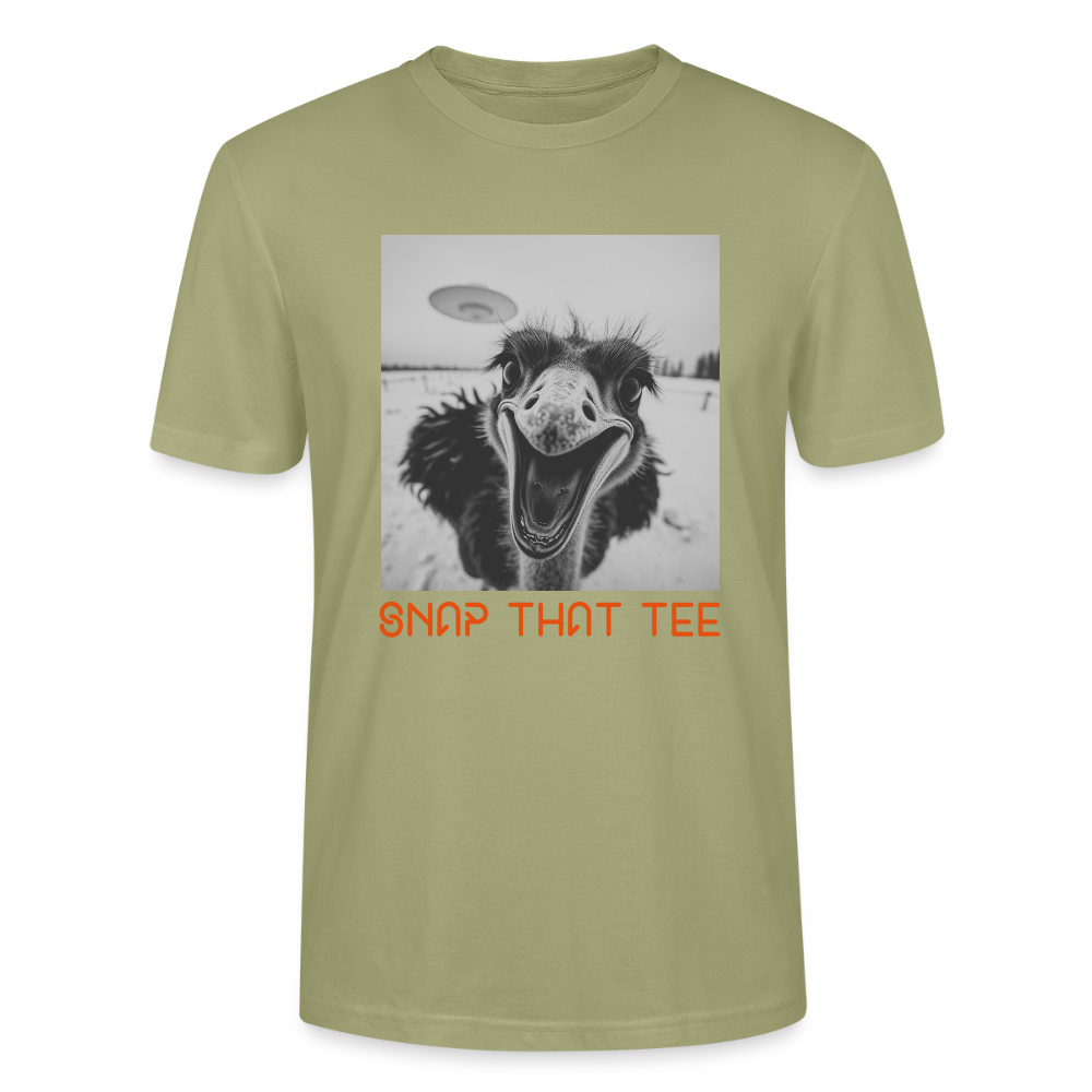 Ostrich Abduction Black & White variation - T-shirt bio Unisexe - Snap that tee - vert brouillard