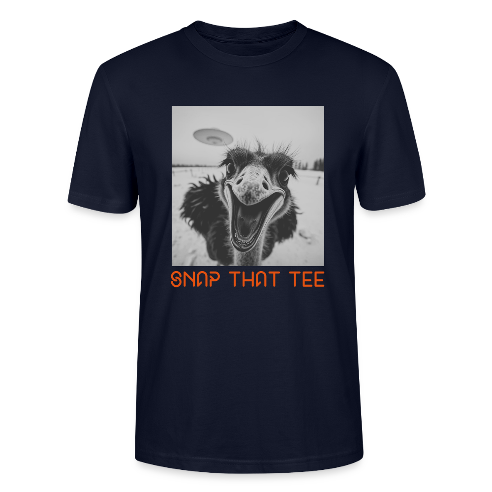Ostrich Abduction Black & White variation - T-shirt bio Unisexe - Snap that tee - marine