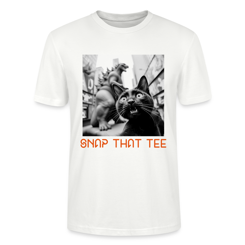 Godzilla & Meow White & Black - T-shirt bio  Unisexe - Snap that tee - blanc