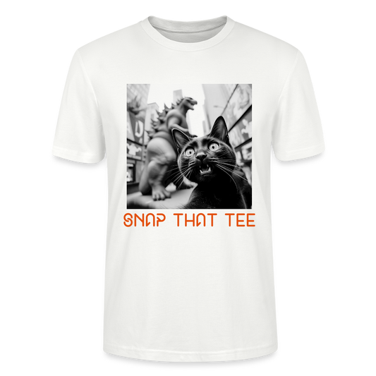 Godzilla & Meow White & Black - T-shirt bio  Unisexe - Snap that tee - blanc