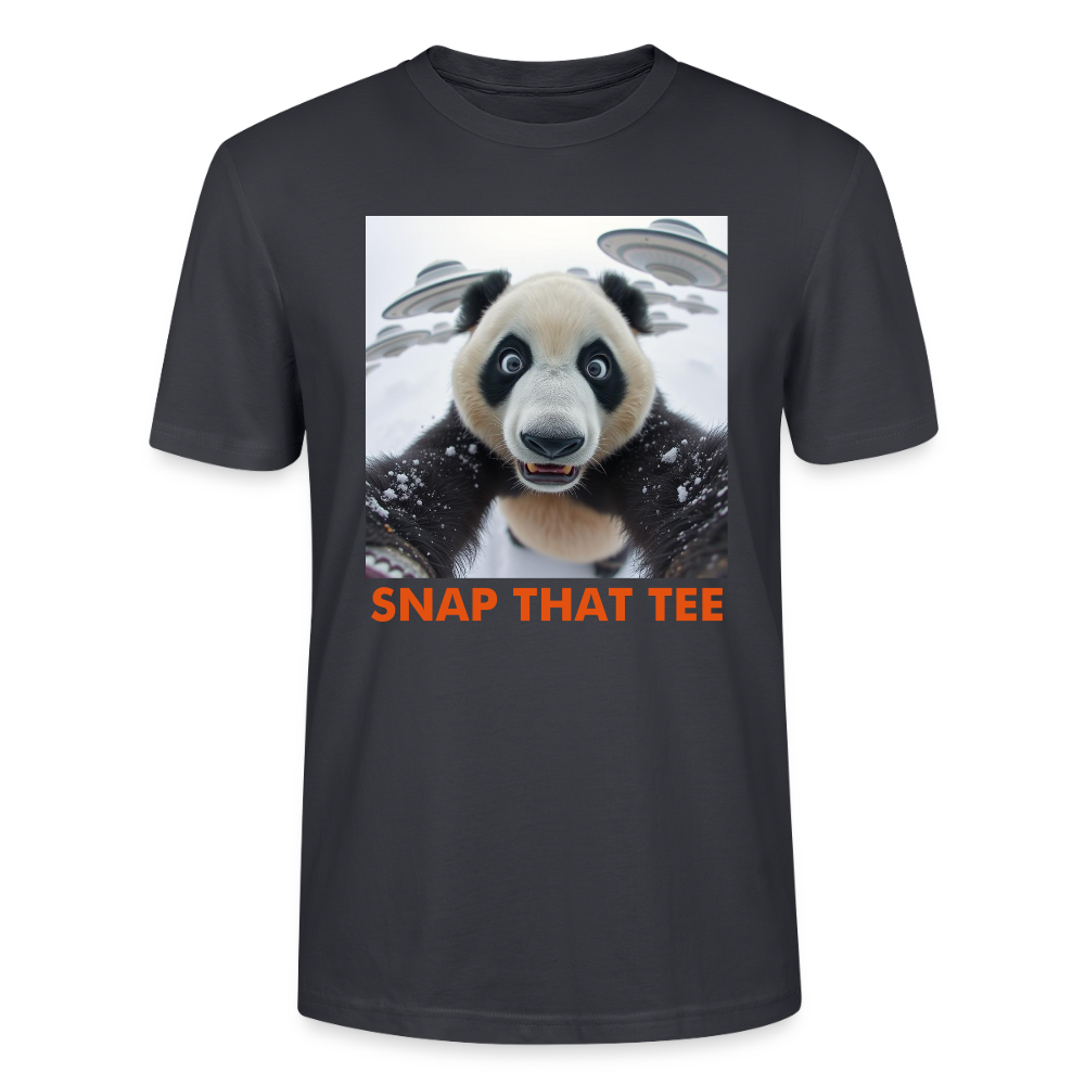 Panda Panic Protocol T-Shirt – Funny UFO Panda Selfie Shirt– Snap That Tee - bleu gris foncé